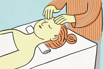 Illustration of a person receiving a relaxing facial massage at a spa