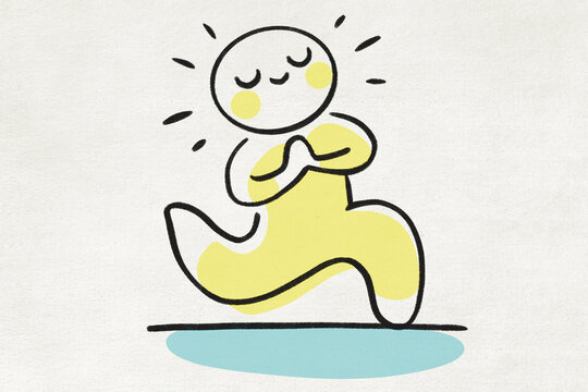 Illustration of a cartoon character meditating with a serene expression