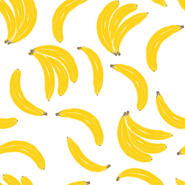 Seamless pattern of illustrated bananas on a white background