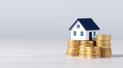 Model house on coins representing real estate investment concept.
