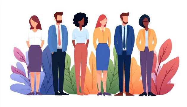 Diverse group of professionals standing together in harmony.