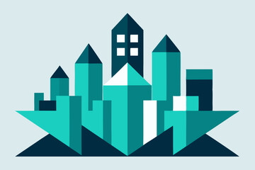 geometric cityscape with snowflake overlays  .svg