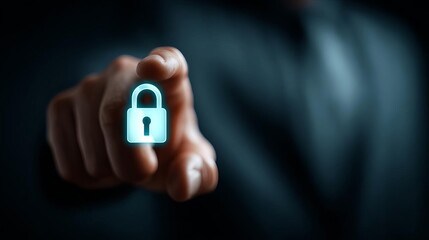A person interacting with a digital security lock symbol.