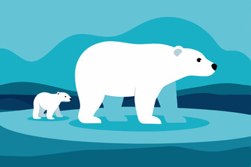 polar bear crossing icy tundra with cub   .svg