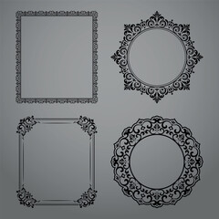 Set of decorative frames Elegant vector element for design in Eastern style, place for text. Floral black and gray borders. Lace illustration for invitations and greeting cards