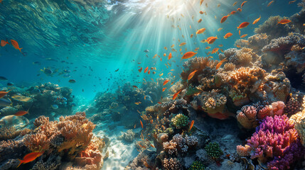 Fototapeta premium Colorful coral reef underwater with tropical fish