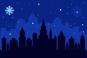 Fototapeta premium silhouetted skyline in deep blue with glowing snow.svg