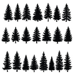 Pine Tree Silhouette Vector Set Featuring Natural Forest Elements.