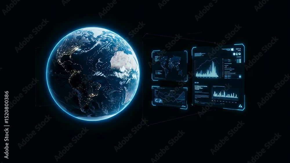 Wall mural planet earth in space with digital interface. global business data analysis and futuristic technolog