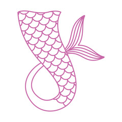 Elegant Curved Pink Mermaid Tail Outline with Detailed Scales