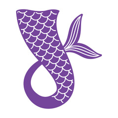Curved Purple Mermaid Tail with White Scale and Fin Details