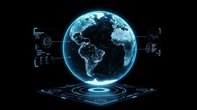 Digital earth globe with data displaying global network connections. Futuristic technology, communication concept. - Powered by Adobe