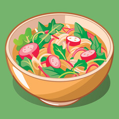 Colorful salad bowl with vibrant greens.