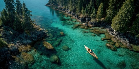 Obraz premium drone shot - man in canoe