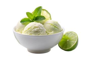 delicious bowl of lime sorbet image isolated on transparent background