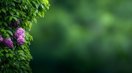 Lush Greenery With Delicate Purple Flowers Under Soft Natural Light