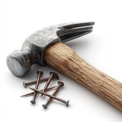 Hammer and nails still life construction carpentry tools equipment hardware metal wood working project