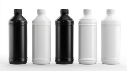 Ultra quality image of mockup of black and white plastic bottles on white background. 3d rendering.