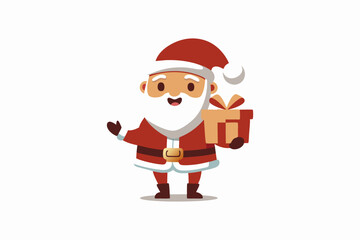 Cartoon Santa Claus with Gift Box Waving Hand on White Background for Christmas and Holiday Season Greetings and Celebrations