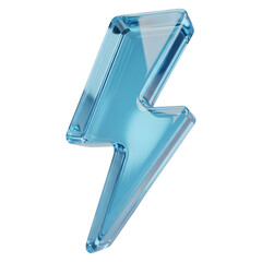 Blue Glass Lightning Bolt 3D Render Icon