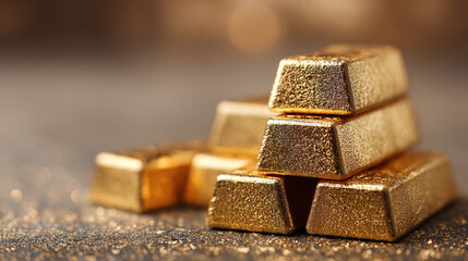 Gold, Rising gold prices. Money in hands of man. Gold bars with growing charts. Increase in cost of precious metals. Man buys 999-carat gold. Investments in golden securities. Buying aurum ETF