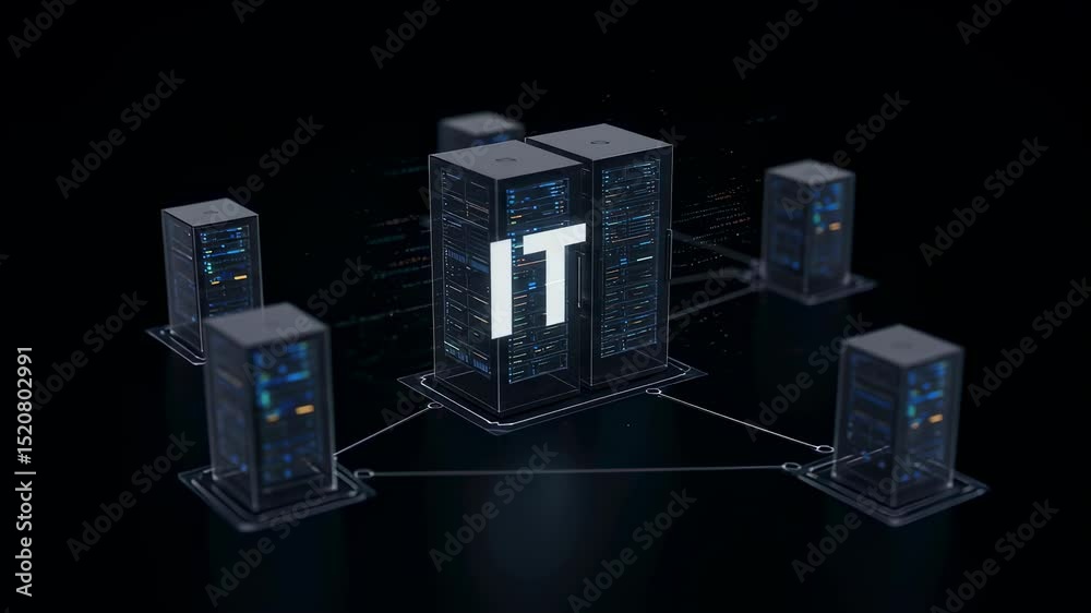 Poster server racks forming an abstract it network for data center information technology. digital render f