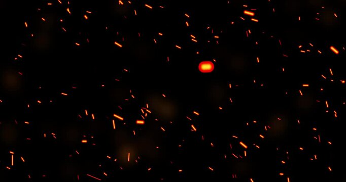 
Realistic surreal ember fire dust slowly rising up on black bg 4K. Grunge dark fire sparks flying isolated. Overlay spark tiny flake burning animation. Hell rising burst inferno. Fire burst dust move