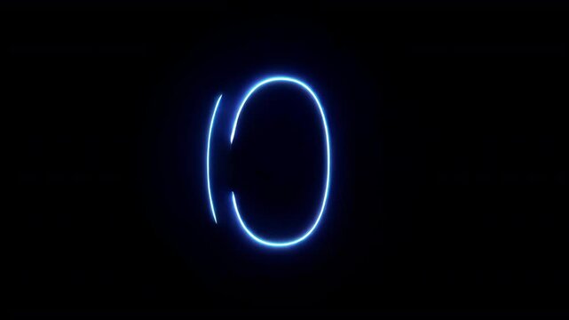 Glowing blue neon number zero animation