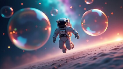 Astronaut floating in space with bubbles surreal space exploration art