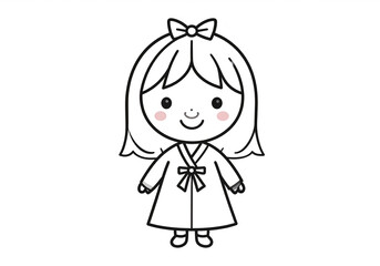 Fototapeta premium Kawaii girl with heart-shaped cheeks, clean lines and cute expression, minimalist art.