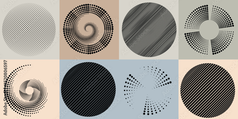 Poster lines and dots in circle form .rotate rounded shape vector illustration .rotating dots form a circle