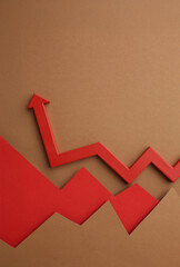 Multicoloured arrows pointing up and down. Symbolise growth progress, success in business finance....