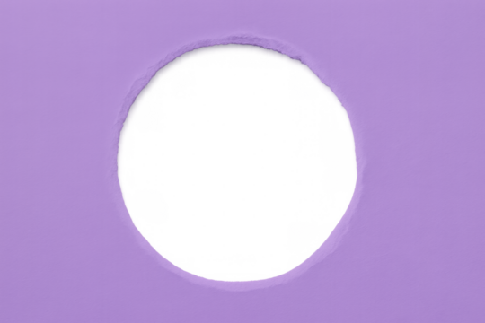 Purple paper ripping, forming circular aperture against transparent backdrop, revealing checkered texture for graphic design insertion - Powered by Adobe