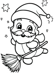 Santa Claus Flying with a Broom