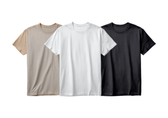 Three t-shirt template on transparent background, PNG