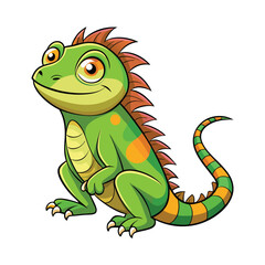 Fototapeta premium Cute cartoon green iguana illustration