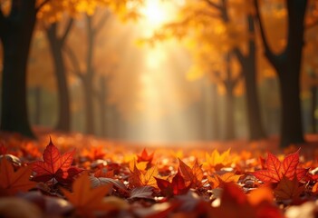 vivid autumn leaves bathed golden sunlight glowing warm shades nature scene, color, orange, yellow, red, tree, branch, foliage, fall, brightness, vibrant