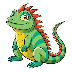Obraz premium Cute cartoon green iguana with spikes