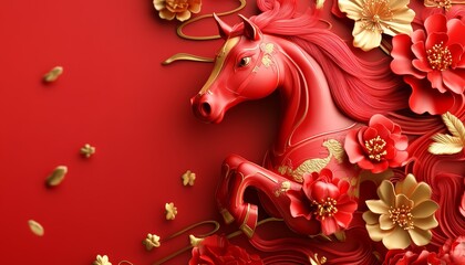luxury red and gold chinese horse new year background,  2026 new year 