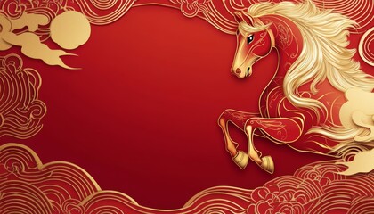 luxury red and gold chinese horse new year background,  2026 new year 