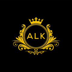 Initial ALK Letter Linked Logo for business and company identity. Modern ALK Letter Logo Vector Template with modern trendy golden logo.

