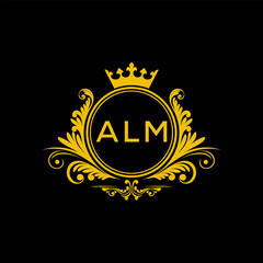Initial ALM Letter Linked Logo for business and company identity. Modern ALM Letter Logo Vector Template with modern trendy golden logo.
