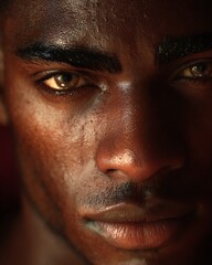 Dark-skinned man’s eyebrows with a thick natural shape. No grooming or makeup.