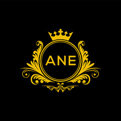 Initial ANE Letter Linked Logo for business and company identity. Modern ANE Letter Logo Vector Template with modern trendy golden logo.
