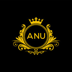 Initial ANU Letter Linked Logo for business and company identity. Modern ANU Letter Logo Vector Template with modern trendy golden logo.
