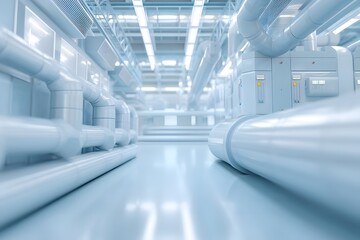 Obraz premium Futuristic industrial facility with sleek blue toned and white lighting