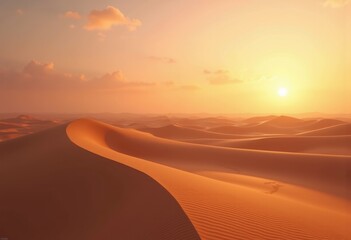 waving dunes sunset sky desert landscape serene nature colors warm horizon beauty, sand, light, clouds, evening, twilight, view, scenic, pastel, grains