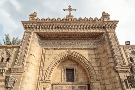 Ornate facade of the historic Hanging Church in Cairo, Egypt