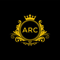 Initial ARC Letter Linked Logo for business and company identity. Modern ARC Letter Logo Vector Template with modern trendy golden logo.
