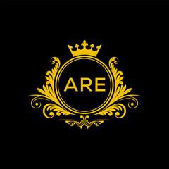 Initial ARE Letter Linked Logo for business and company identity. Modern ARE Letter Logo Vector Template with modern trendy golden logo.
